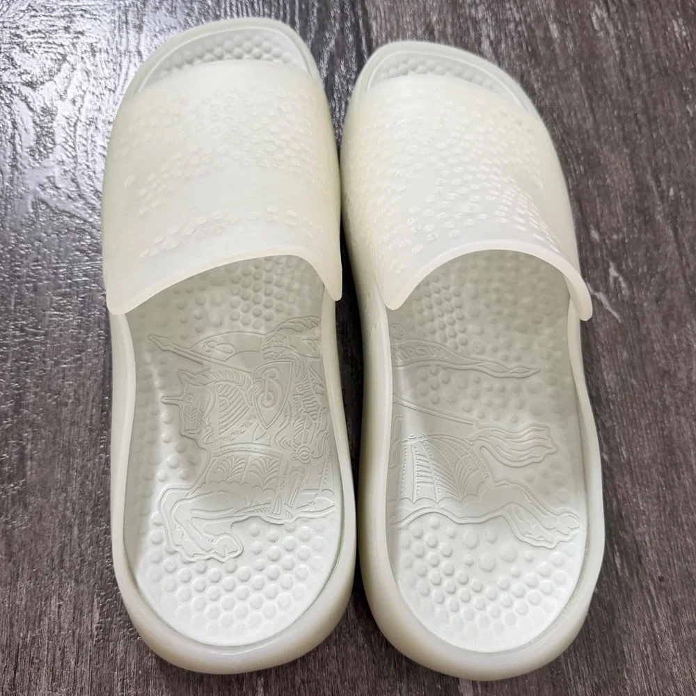 Burberry Stingray Slides Men Size 14 EU 47 Pebble White Perforated Rubber Logo